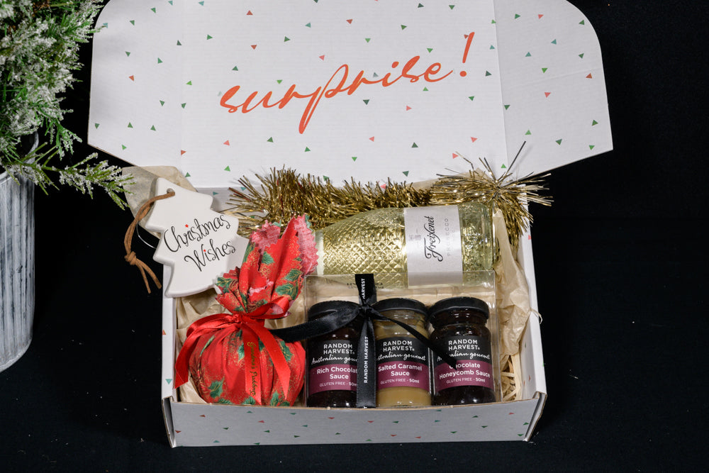 Mini wine and Random Harvest Christmas hamper Central Coast Hampers